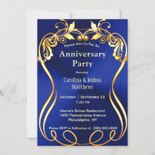 Blue Gold Elegant Anniversary Invitation