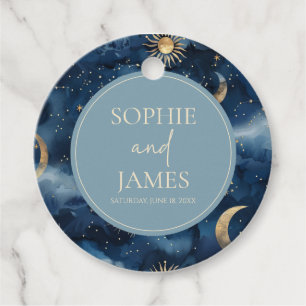Blue Gold Elegant Celestial Starry Sky Wedding Favour Tags