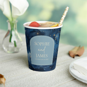 Blue Gold Elegant Celestial Starry Sky Wedding Paper Cups