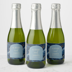 Blue Gold Elegant Celestial Starry Sky Wedding Sparkling Wine Label