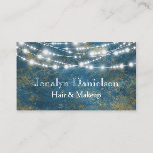 Blue Gold Elegant Festive Hanging String Lights Business Card