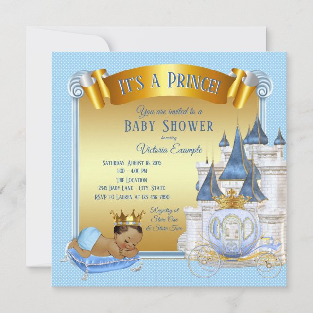 Blue Gold Ethnic Prince Baby Shower Invitations (Front)