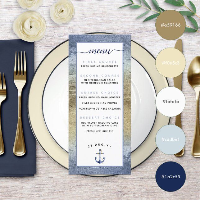 Blue & Gold ⚓️ Event or Nautical Wedding Menu (Blue & Gold ⚓️ Event or Nautical Wedding Menu with Color Swatches
)