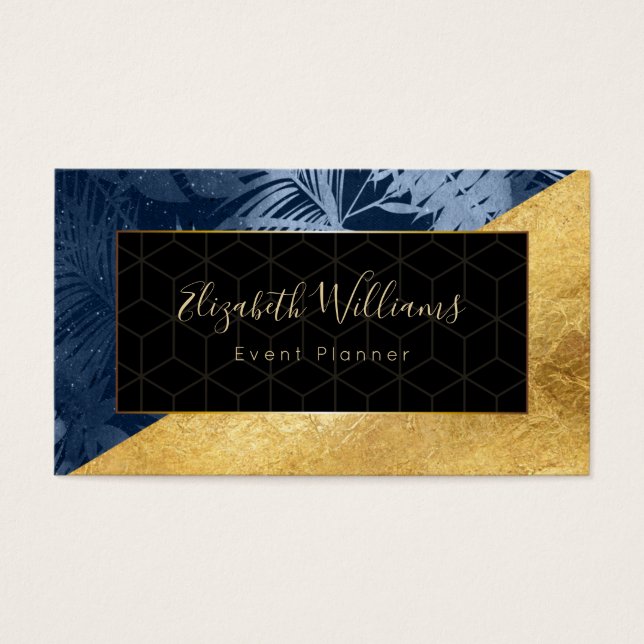 Blue Gold Event Planner Colour Block Business Card (Front)