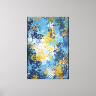Blue & Gold Expressive Splash Abstract Canvas Print