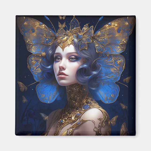 Blue Gold Fairy Fantasy Art Magnet (Front)
