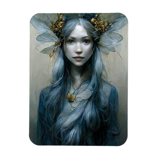 Blue Gold Fairy Fantasy Art Magnet (Vertical)