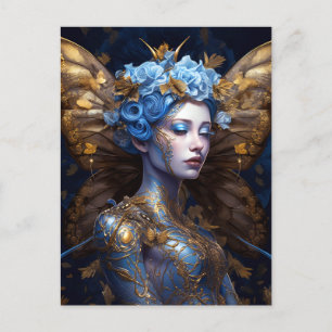 Blue Gold Fairy Fantasy Art Postcard