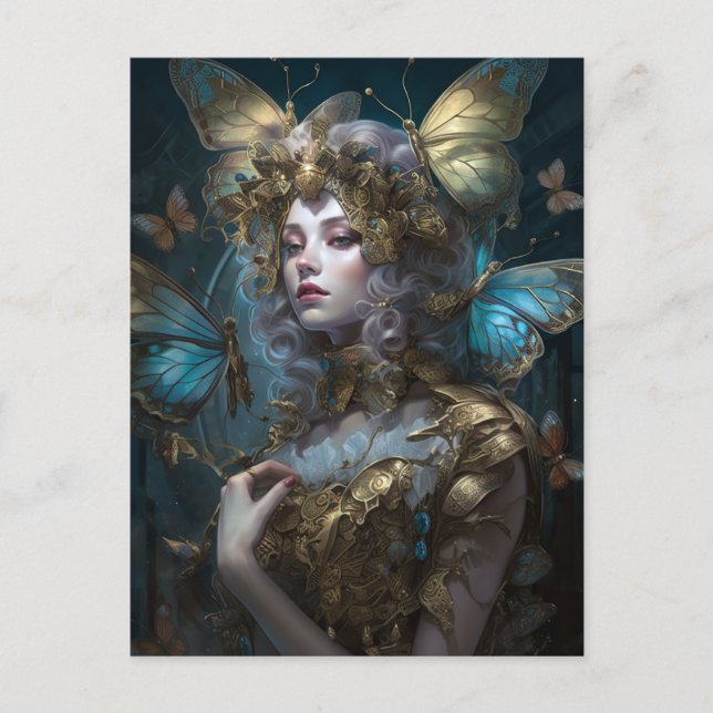 Blue Gold Fairy Fantasy Art Postcard (Front)