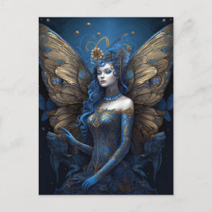 Blue Gold Fairy Fantasy Art Postcard