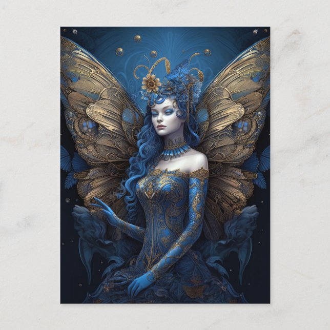 Blue Gold Fairy Fantasy Art Postcard (Front)