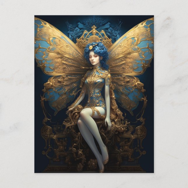 Blue Gold Fairy Fantasy Art Postcard (Front)
