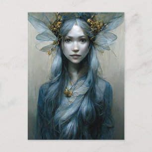Blue Gold Fairy Fantasy Art Postcard