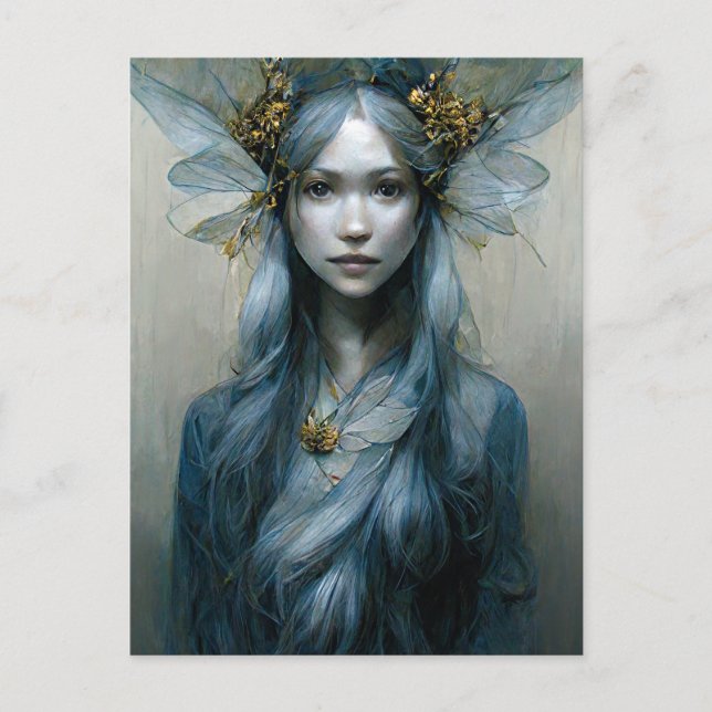 Blue Gold Fairy Fantasy Art Postcard (Front)