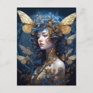 Blue Gold Fairy Fantasy Art Postcard
