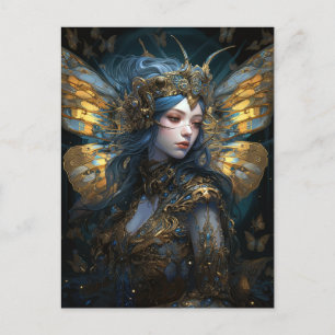 Blue Gold Fairy Fantasy Art Postcard