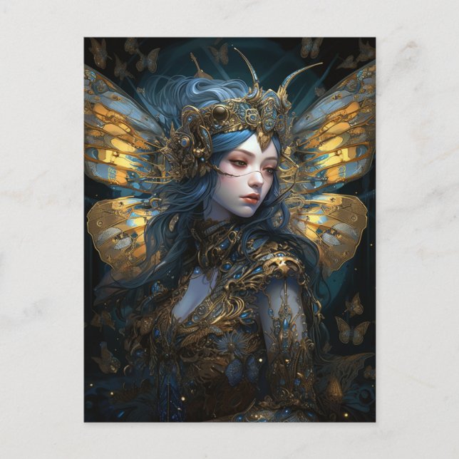 Blue Gold Fairy Fantasy Art Postcard (Front)