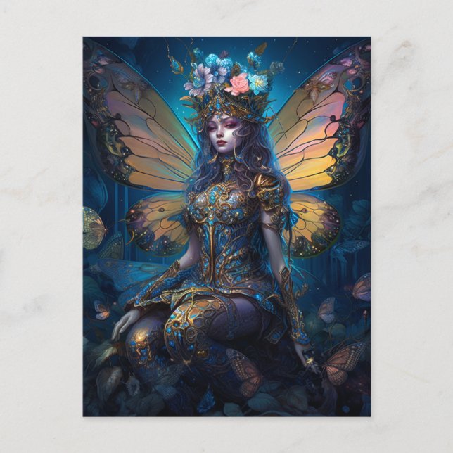 Blue Gold Fairy Fantasy Art Postcard (Front)