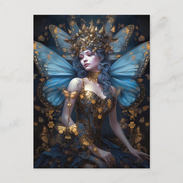 Blue Gold Fairy Fantasy Art Postcard (Front)