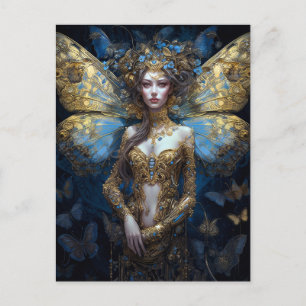 Blue Gold Fairy Fantasy Art Postcard