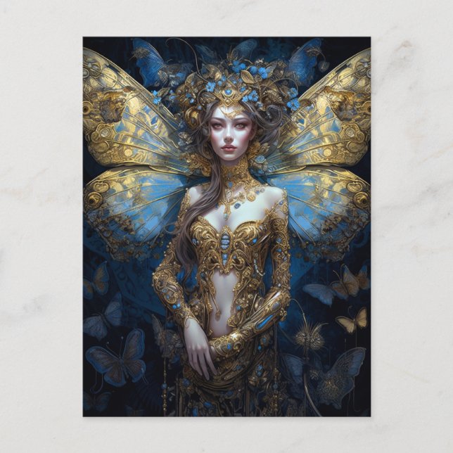 Blue Gold Fairy Fantasy Art Postcard (Front)
