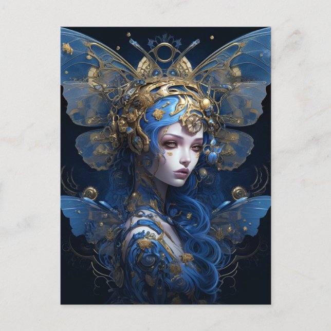 Blue Gold Fairy Fantasy Art Postcard (Front)