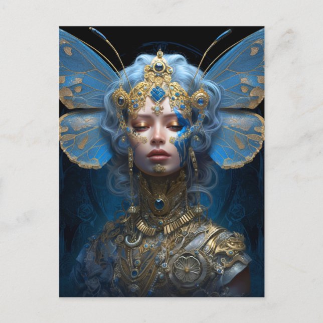 Blue Gold Fairy Fantasy Art Postcard (Front)