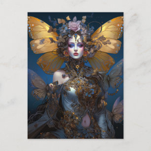 Blue Gold Fairy Fantasy Art Postcard