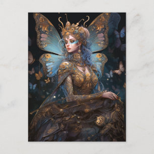 Blue Gold Fairy Fantasy Art Postcard