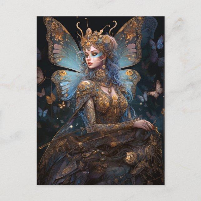 Blue Gold Fairy Fantasy Art Postcard (Front)