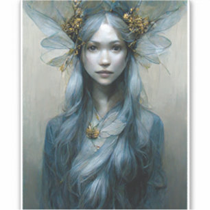 Blue Gold Fairy Fantasy Art Sticker