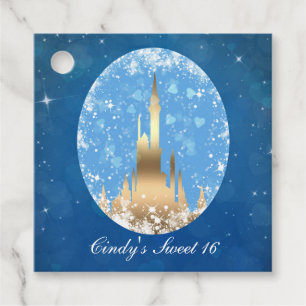 Blue Gold Fairy Tale Castle Sparkle Bridal Shower Favour Tags