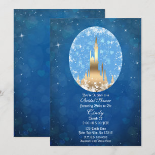 Blue Gold Fairy Tale Castle Sparkle Bridal Shower Invitation