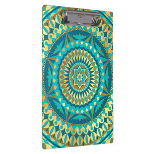 Blue Gold Fantasy Mandala Clipboard