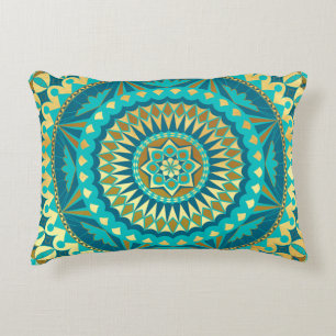 Blue Gold Fantasy Mandala Decorative Cushion