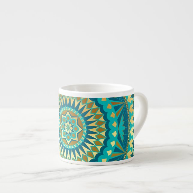 Blue Gold Fantasy Mandala Espresso Cup (Front Right)
