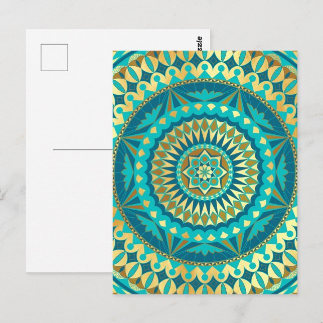 Blue Gold Fantasy Mandala Postcard (Front/Back)