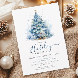 Blue Gold Festive Holiday Dinner Party Invitation