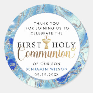 Blue & Gold First Holy Communion Thank You  Class Classic Round Sticker