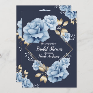 Blue & Gold Floral Botanical Bridal Shower Invitation