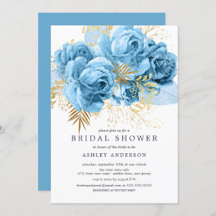 Blue & Gold Floral Bridal Shower Invitation