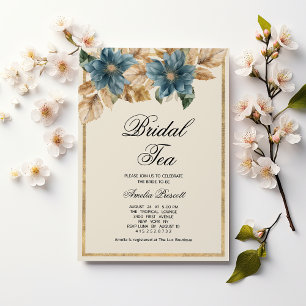 Blue gold floral bridal tea party Bridal Shower Invitation