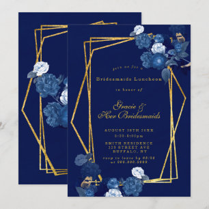 Blue & Gold Floral Bridesmaids Luncheon Invites