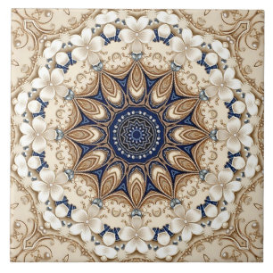 Blue Gold Floral Ceramic Tile