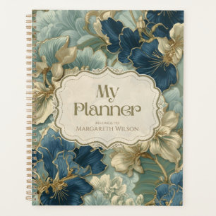 Blue Gold Floral Daily Planner Study Organiser