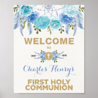 Blue Gold Floral Dreamcatcher Communion Welcome