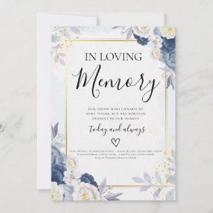Blue Gold Floral in Loving Memory Wedding Card