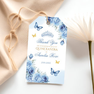 Blue Gold Floral Quinceanera Favour Thank You Gift Tags