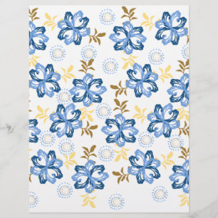 Blue & Gold Floral Scrapbook Paper