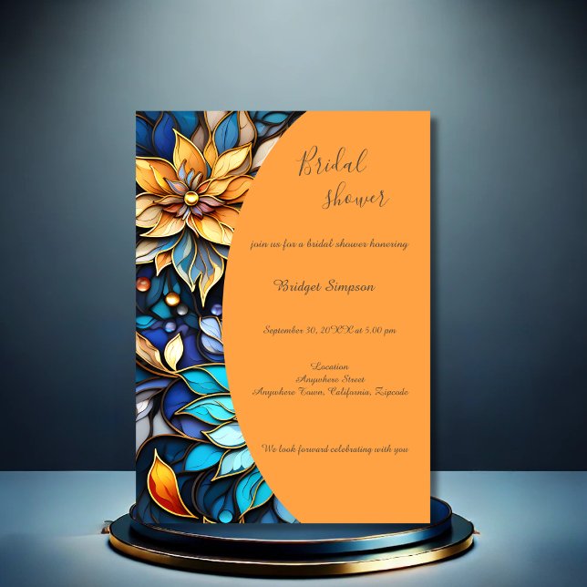 Blue & Gold Floral Stained Glass Elegant bridal Invitation (Creator Uploaded)